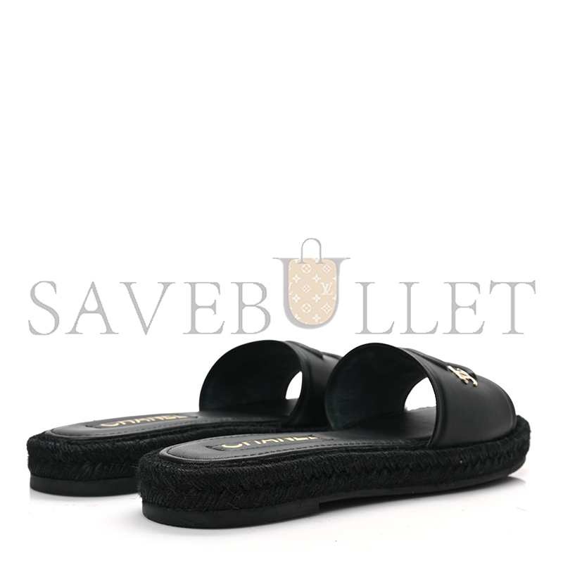 CHANEL LAMBSKIN ESPADRILLE MULE SANDALS BLACK G39778